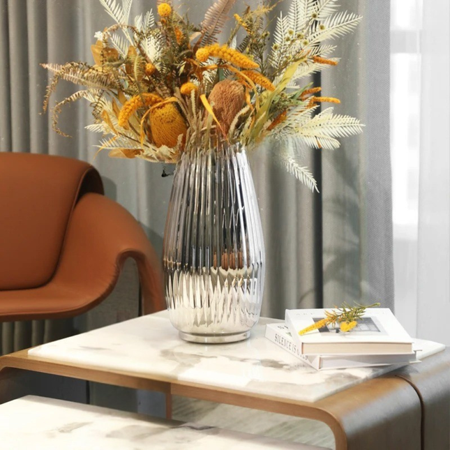 Modern Striped 304 Stainless Steel Decorative Vase with Mirror Finish for Tabletop and Indoor Styling