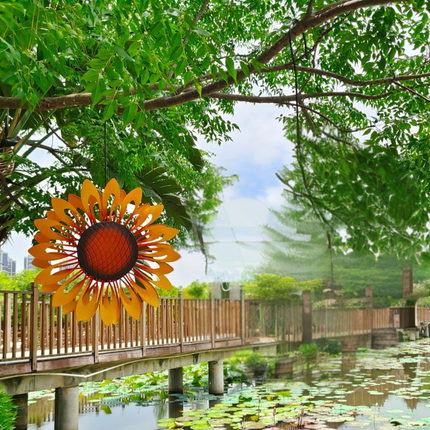 Vibrant Sunflower Garden Wind Twirler – Dual Rotating Metal Hanging Yard Decoration