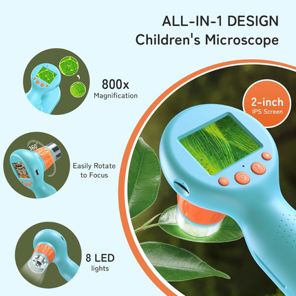 Handheld Digital Microscope with 800X Zoom, 2-Inch Screen & HD Video Capture