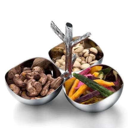 Solid Walnut Snack and Fruit Tray with Three Compartments for Home and Dining
