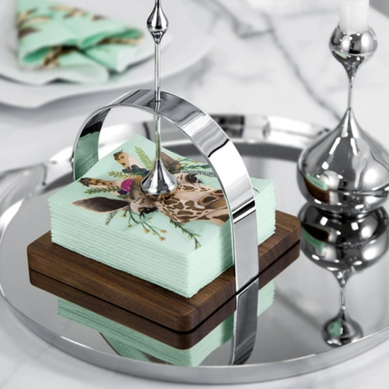 Stainless Steel Tissue Box Holder with Walnut Base – Modern Desk and Home Decor