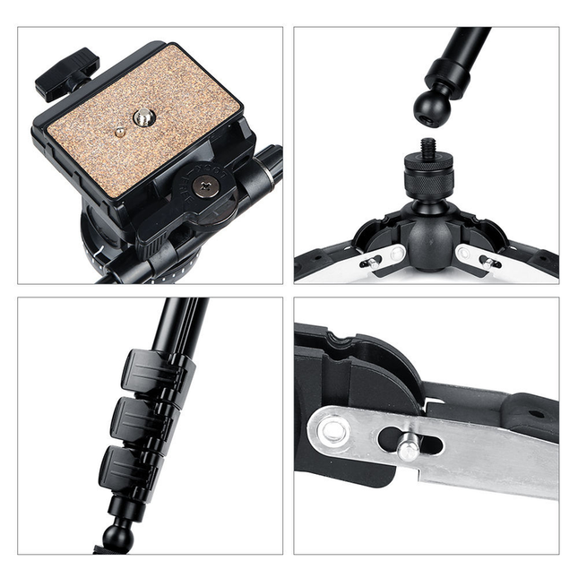 Professional Video Tripod with Fluid Head and Monopod Conversion, 3-Section 166cm Aluminum Alloy
