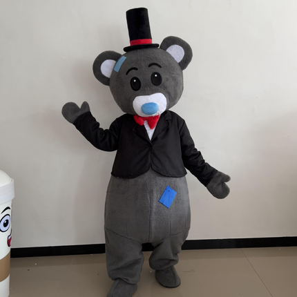 Grey Wedding Teddy Bear Couple Mascot Costume for Adults – Full Body Plush Party & Event Character Suit