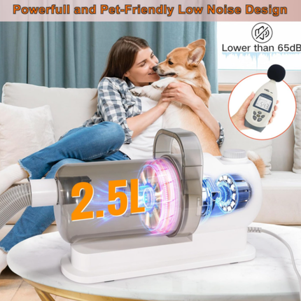 300W Pet Grooming Vacuum Kit – Low Noise, Self-Cleaning Design with Detachable Combs