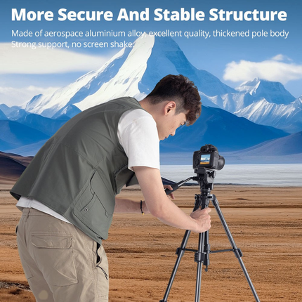 Portable Aluminum Camera Tripod 152cm with Fluid Pan Head and Carry Bag – 3kg Load, 4-Section Legs