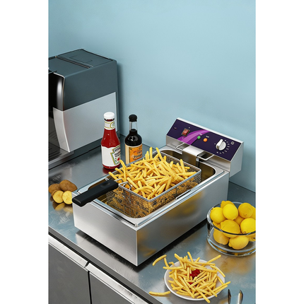 Commercial 16L Electric Deep Fryer with Adjustable Temperature and Stainless Steel Construction