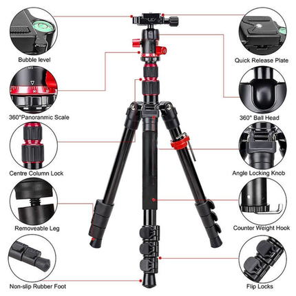 Compact Aluminum Tripod 140cm Extendable Monopod for Mobile & Camera