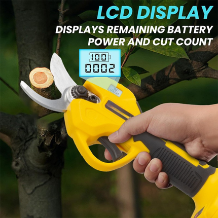 Cordless 21V Electric Pruning Shears with Brushless Motor, Digital Display & 2 Batteries – 30mm Cutting Capacity