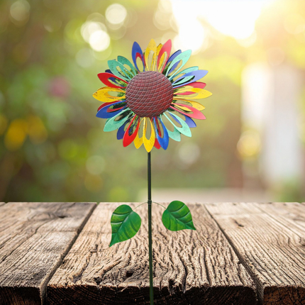 Metal Garden Wind Spinner Outdoor Handmade Flower Sculpture