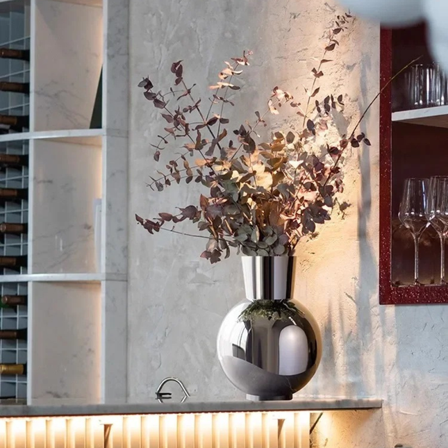 Stainless Steel Tabletop Vase with Polished Geometric Design for Home and Office Decor