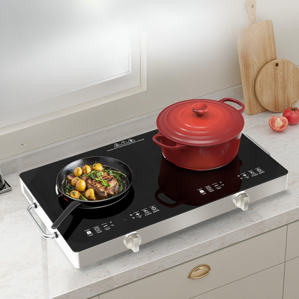 2-Burner Smart Countertop Cooktop with Micro-Crystal Glass Panel and 9 Heat Settings