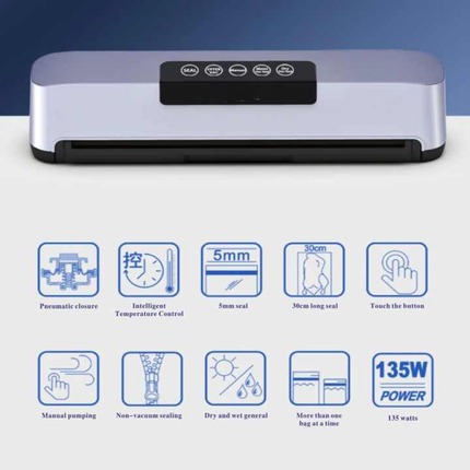 Portable Automatic Food Vacuum Sealer with Continuous Sealing, External Air Extraction, and Drip Tank