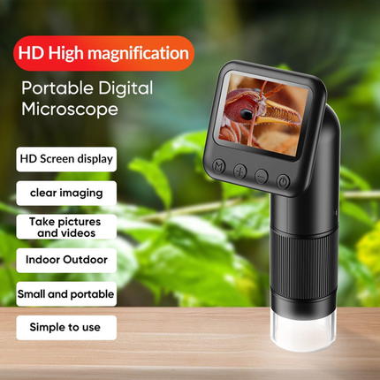 Portable Digital Microscope with Rechargeable Battery, LED Illumination & Desktop Stand