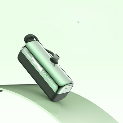 Compact 5000mAh Rechargeable Power Bank with Integrated Plug and Cable 22.5W Output Green