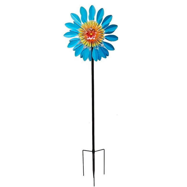 Outdoor Metal Garden Windmill Spinner Handcrafted Kinetic Leaf Flower Design