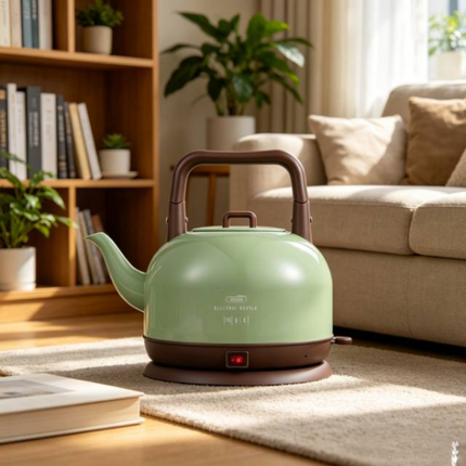 Compact Electric Glass Kettle Mini with Stainless Steel Body and Long Spout Design