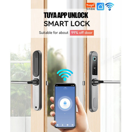 Smart WiFi BLE Digital Door Lock with Fingerprint, PIN, Card and Key Entry
