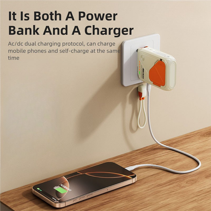 Rechargeable Magnetic Wireless Power Bank with Integrated 5-in-1 Charging Cables