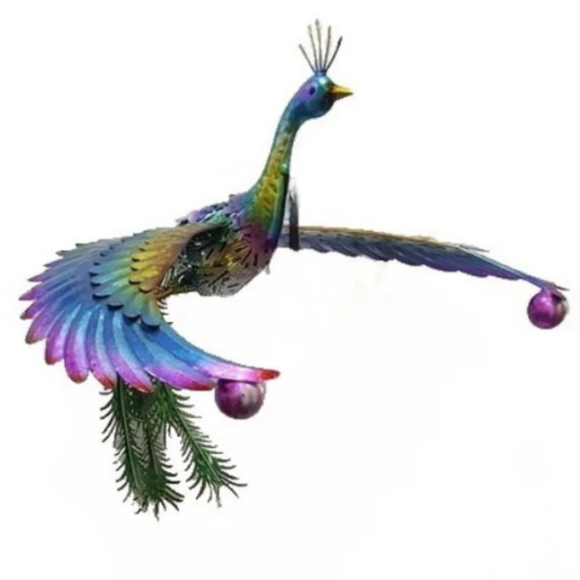 Solar LED Peacock Garden Sculpture Light Metal Outdoor Yard Feature