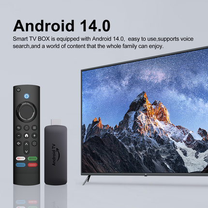 Android 14 4K TV Stick with 2GB RAM, 8GB Storage, Dual Band WiFi and Bluetooth Remote