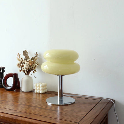 Portable Glass Table Lamp with Dual Color LED Bulb Modern Bedside Atmosphere Light