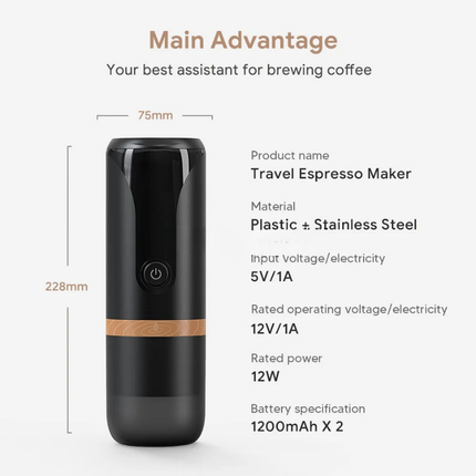Portable USB Rechargeable Coffee Maker for Capsules & Ground Coffee, 100ml Travel Use