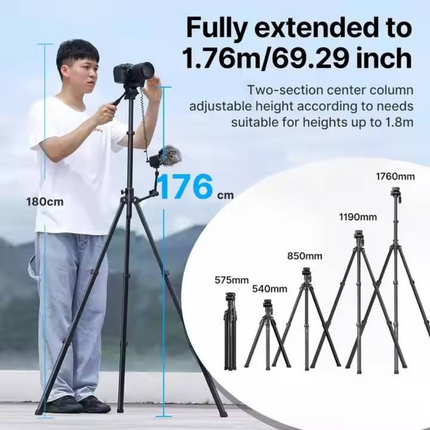 69" Overhead Aluminum Tripod for Filming, Travel Photography & Top-Down Shots