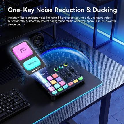 Portable USB Audio Mixer with Bluetooth 4.2, 48kHz/16-Bit Sampling, Headphone Monitoring Output