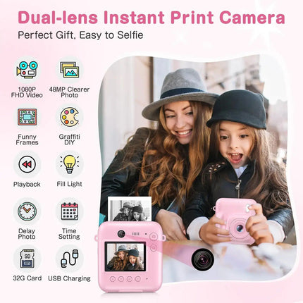 Portable Mini Digital Camera with Instant Thermal Printing and 1080P Video