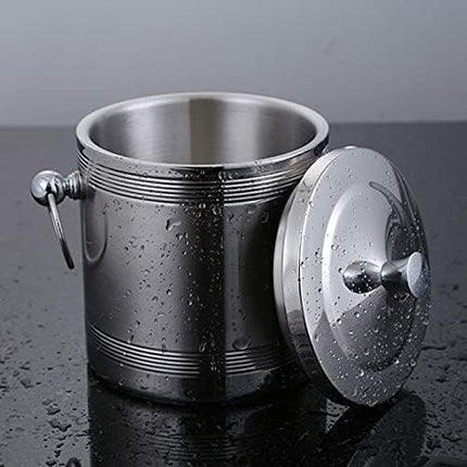 Premium Double-Wall Stainless Steel Ice Bucket with Mirror Finish and Decorative Lid