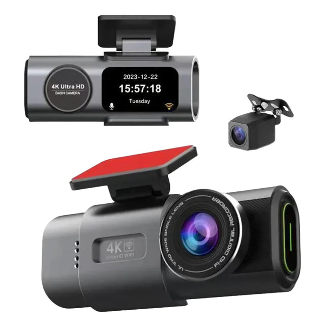 Ultra HD Dual Channel Car Dash Cam with Wireless App Control & USB-C Power