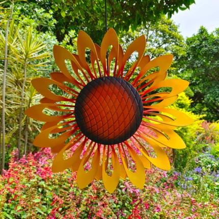 Vibrant Sunflower Garden Wind Twirler – Dual Rotating Metal Hanging Yard Decoration
