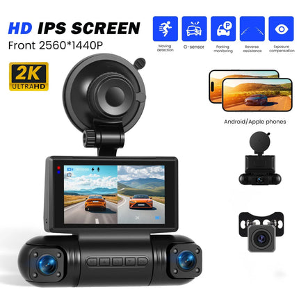 Advanced 4-Camera Car DVR with 2K Front View, Dual Side & Rear 1080P Recording and Impact Detection