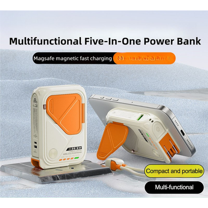 Rechargeable Magnetic Wireless Power Bank with Integrated 5-in-1 Charging Cables