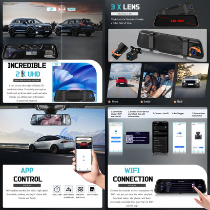 Advanced Touchscreen Rearview Mirror Camera with Triple Lens 2K Recording System