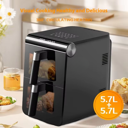 Dual Drawer Air Fryer Oven 11.4L Touch Screen Digital Cooker with Non Stick Baskets