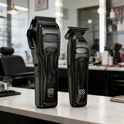 Cordless USB Rechargeable Hair Trimmer Set with LED Display Adjustable Stainless Steel Blades