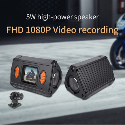 Motorcycle Dash Camera with 1080P Video Recording and 5W Waterproof Bluetooth Speaker