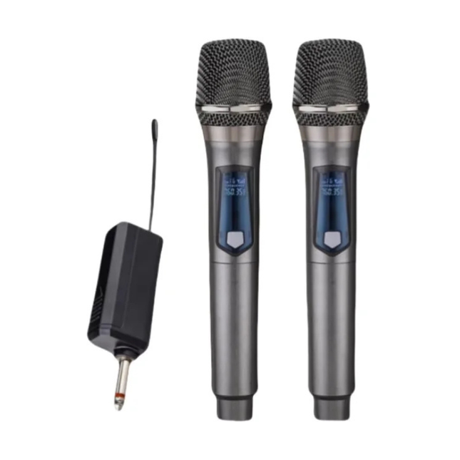 2.4GHz Dual Wireless Microphone System with Receiver, Rechargeable 18650 Batteries and 6.35mm to 3.5mm Adapter