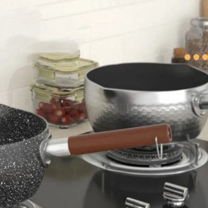 Non-Stick Aluminium Saucepan with Wooden Handle and Hanging Hook Design
