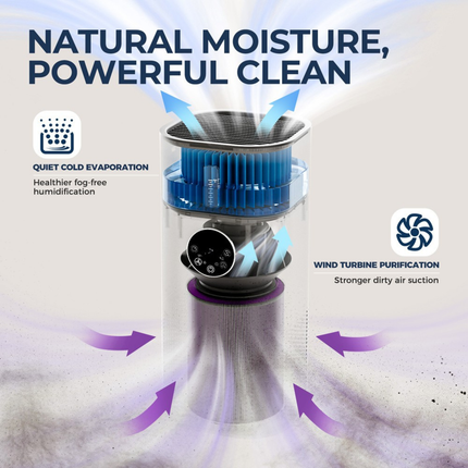 Compact Personal Air Purifier Humidifier with Air Quality Display for Home Office