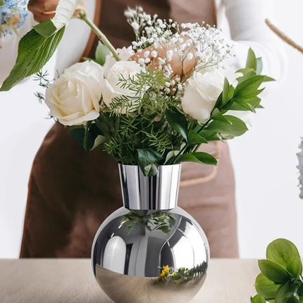 Stainless Steel Tabletop Vase with Polished Geometric Design for Home and Office Decor