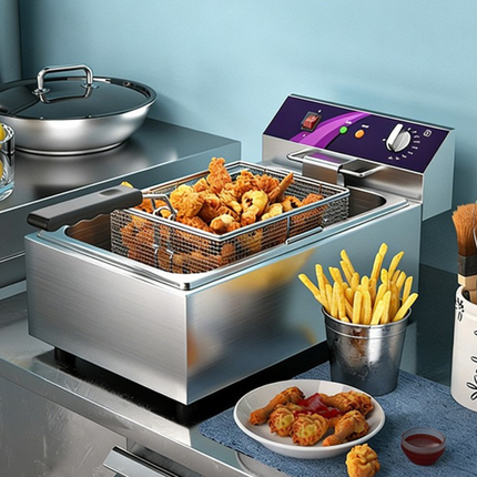 Commercial 16L Electric Deep Fryer with Adjustable Temperature and Stainless Steel Construction
