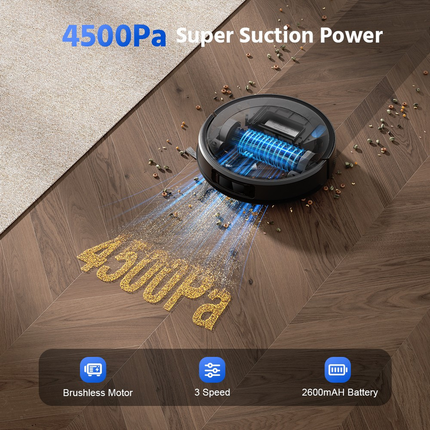 Smart Robot Vacuum and Mop with Self-Emptying Base, 4500Pa Suction, 140-Minute Runtime, 2-in-1 Cleaning