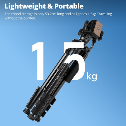 Portable Aluminum Camera Tripod 152cm with Fluid Pan Head and Carry Bag – 3kg Load, 4-Section Legs