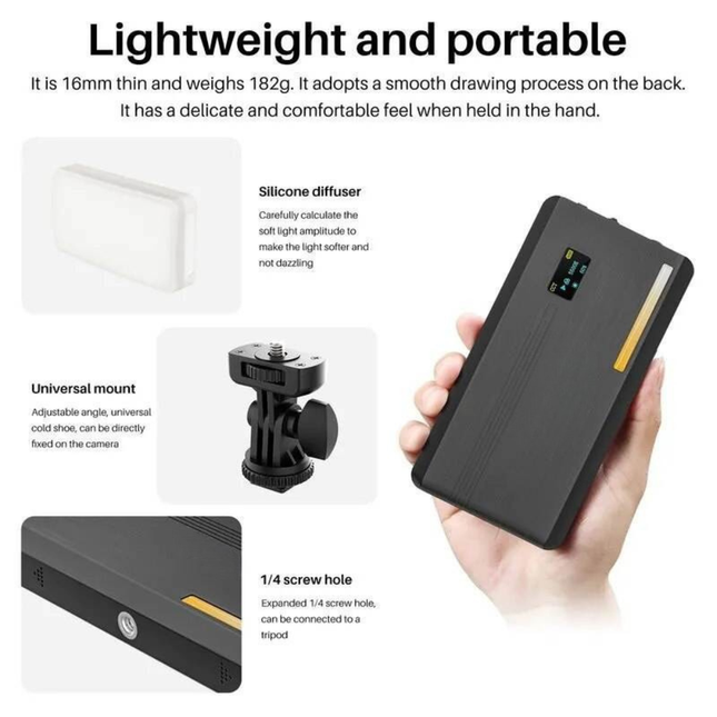 Portable Rechargeable On Camera LED Video Light Bi Color Fill Light for Photography Vlogging