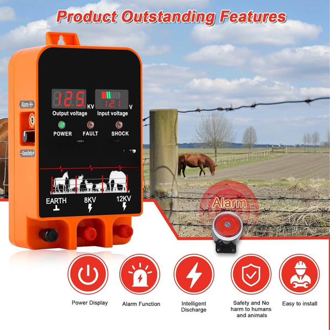 10km DC12V Electric Fence Energizer with 10.5kV Output and 2.5J Energy