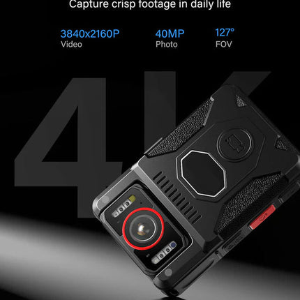 4K Wearable Body Camera 180 Degree Rotating Lens 15 Hour Recording