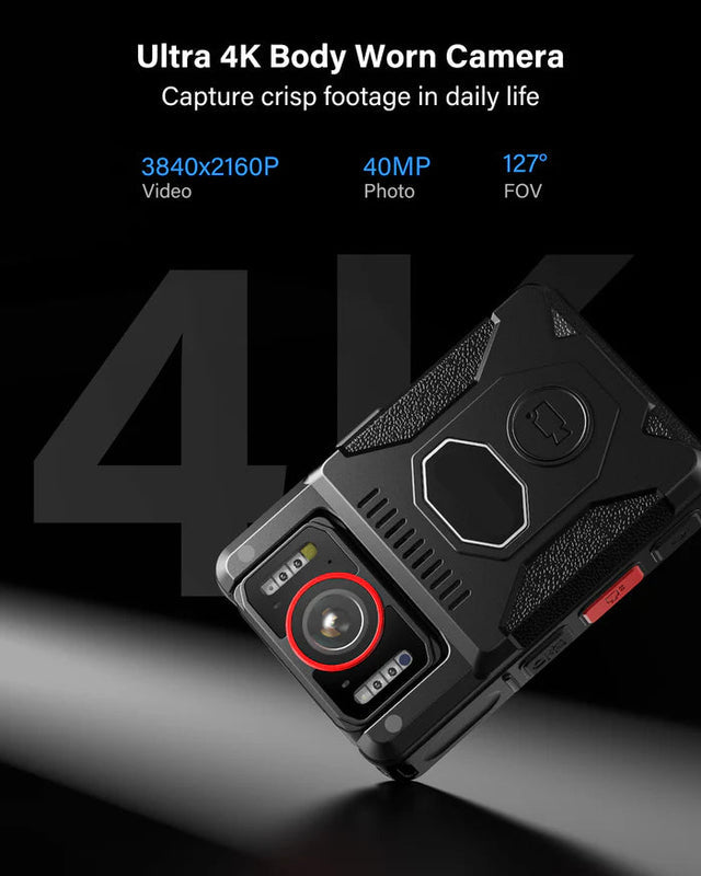 4K Wearable Body Camera 180 Degree Rotating Lens 15 Hour Recording