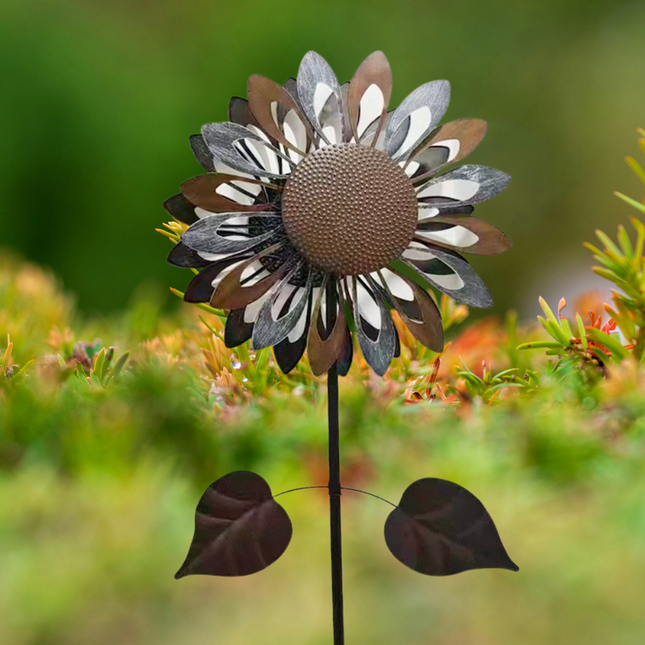 Outdoor Metal Flower Kinetic Spinner Yard Garden Decor
